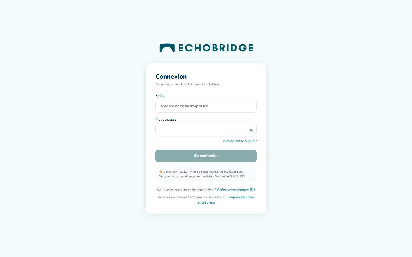 Écran de connexion EchoBridge