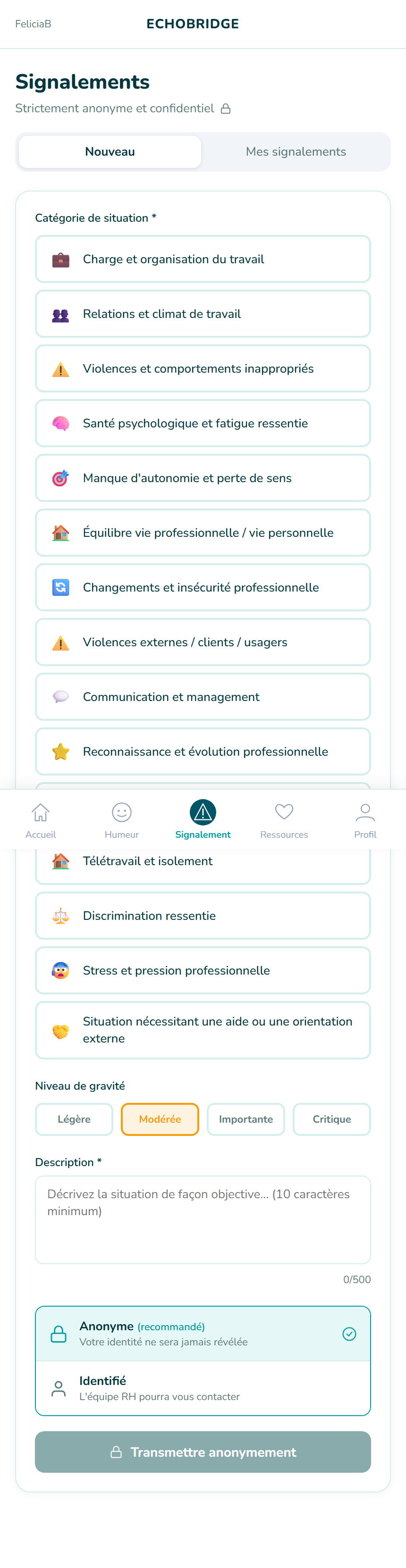 Page signalement app collaborateur