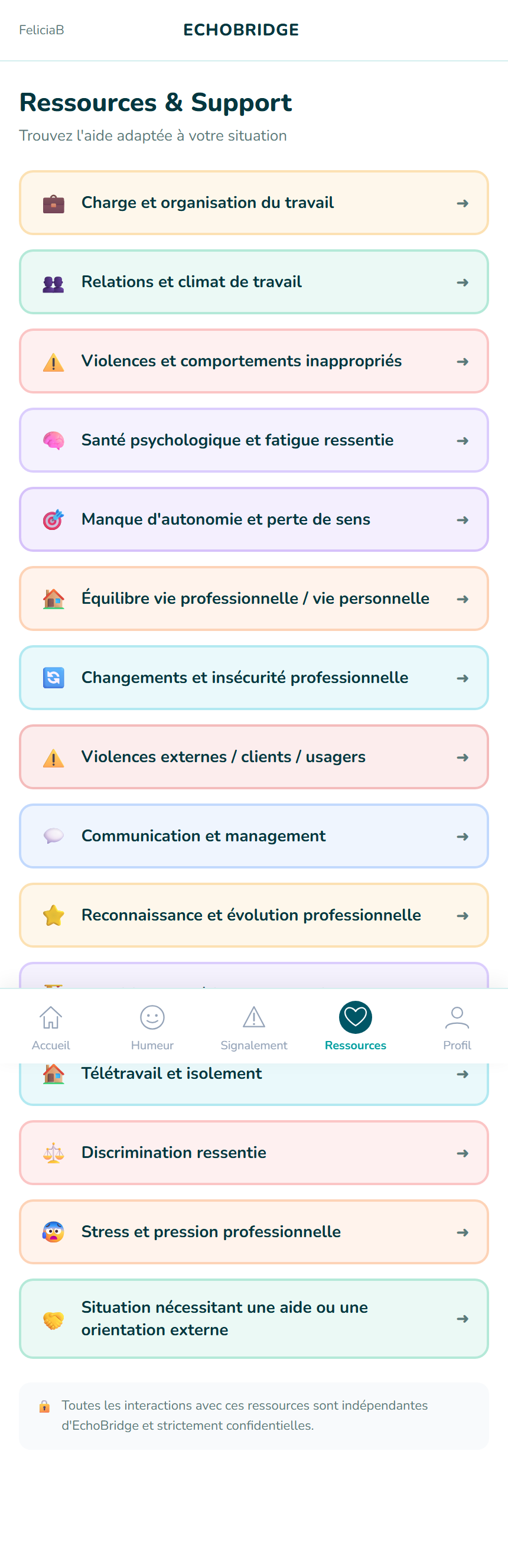 Page ressources app