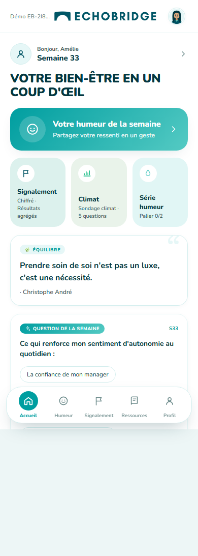 Écran d'accueil de l'application EchoBridge